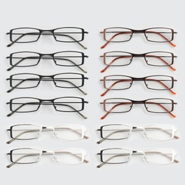 BLUELESS Stainless Steel Metal Reading Glasses Men Women 12-pack Thin Frame Readers +4.00