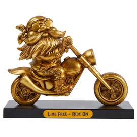 MicDecor "Live Free Ride On 7.5'' Polyresin Motorcycle Rider Statue Valentine's Day Gift for Men Retro Cool Inspirational Motorcycle Rider Figurine JS0375B (Gold)