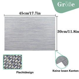 Blibalaskr Washable Place Mats, Set of 8, Non-Slip, Heat Resistant, Vinyl Place Mats, Easy to Clean Place Mats, Wipe Clean for Kitchen, Dining Room, Dining Table, 45 cm x 30 cm (Gold Blue)