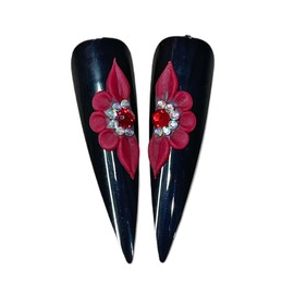 Set 8Pcs 3D Christmas Flowers Nails Charms With Rhinestone Gems Handmade by Acrylic Powder Design For Long Nail L,XL,XXL Noel Flower Nail Art Floral Salon Decor Women Girls (Red -8Pcs)