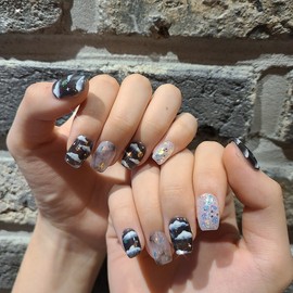 Fluffy cloud glitter handmade nail tip - Midi Ballet / 몽글몽글 구름글리터 수제네일팁 - 미디발레