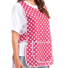 Ladies Polka Dot Design With Piping Tabard Apron Overalls Front Pocket Stylish Tabards for Women Casual Aprons for Women to Use in Home Kitchen Restaurants Coffee Shops UK Made (Pink, M)