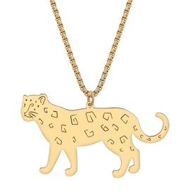 HUAGEO Stainless Steel Fun Leopard Necklace Pendant Chain 18K Gold Plated Silver Animals Jewellery Gifts For Women Charms Accessories (18K Gold Plated)