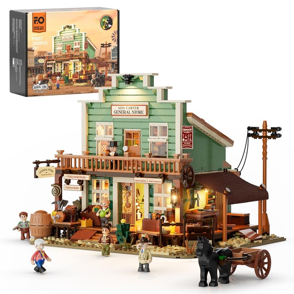 FUNWHOLE Western General Store Lighting Building-Bricks Set - 1895 Pcs