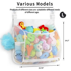 Ligereza Baby Mesh Bath Toy Organizer, Multiple Ways to Hang, Ultra Large Capacity & Large Opening, Bathroom Toy Holder, Bath Toy Storage Bag With 2 Side Pockets (White)