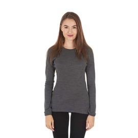 100% Merino Wool - Women's Midweight Base Layer - Long Sleeve Crew - Charcoal Gray - Medium