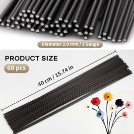 Catephe 60 Pack Flower Stems, Floral Wire Stems, 2 Gauge Brown Floral Stem Wire for Paper Wrapped Wreath Making Supplies