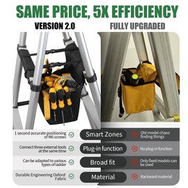 KVI, Extension Ladder Tool Tray Bag 2.0, Smart Zones & Functions for Scissor or Step Ladders Accessory, Black