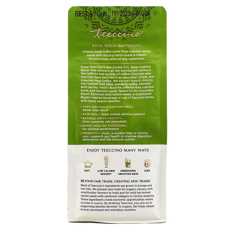 Teeccino Maya Herbal Coffee Caffe Dark Roast French Roast Organic