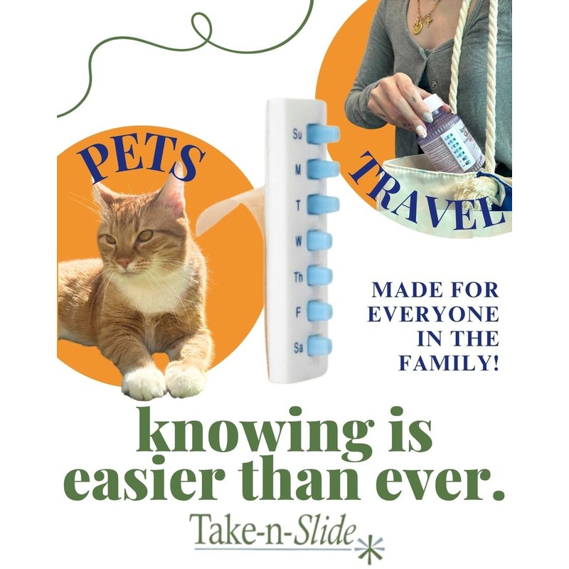 TAKE-N-SLIDE Peel and Stick Reusable for 12 + Refills, Pill/Medication/Vitamin/Pet Med Tracker &