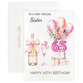 MAGJUCHE 65th Birthday Cards for Sister, Pink Happy Birthday Cards, with Envelope and Wax Seal, 5x7 inch