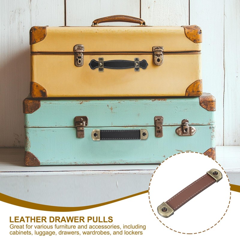 PATIKIL 4.4" Leather Drawer Pulls with Iron Sheet, 2 Pcs