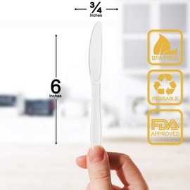 BluShine BluShine 400 pack Extra Heavyweight Disposable White Plastic Knives-Heavy Duty White Cutlery-Utensils, Parties, Dinners, Catering Services, Family Gatherings