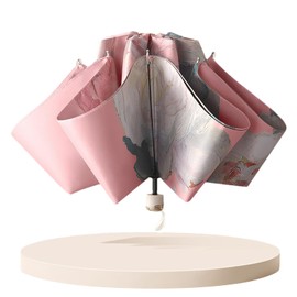 Anopo Small Umbrella for Rain and Sun Pocket Umbrella Storm Proof for Women with 8 Ribs Flower Foldable Umbrella UV Protection with Organiser Bag, Pink Peony