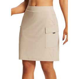 baleaf Women's Skorts Skirts Hiking Cargo Skorts Pockets 19" Knee Length Long Athletic Quick Dry Skirts UPF 50 Khaki L