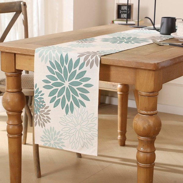 Table Runner Flowers Sage Green Dahlia Table Runner Boho Linen