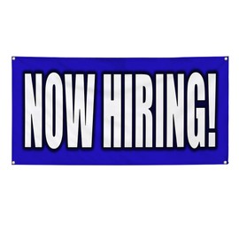 Vinyl Banner Multiple Sizes Now Hiring Blue Business Outdoor Weatherproof Industrial Yard Signs Blue 4 Grommets 24x48Inches