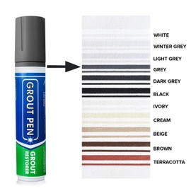 Grout Pen Grey Tile Paint Marker: Waterproof Grout Paint, Tile Grout Colorant and Sealer Pen - Grey, Wide 15mm Tip (20mL)