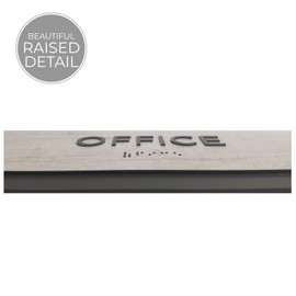 Office Sign with Braille / Small Business Easy Adhesive Mount Door and Wall Sign / 3" x 9" Sign / Silver Woodgrain