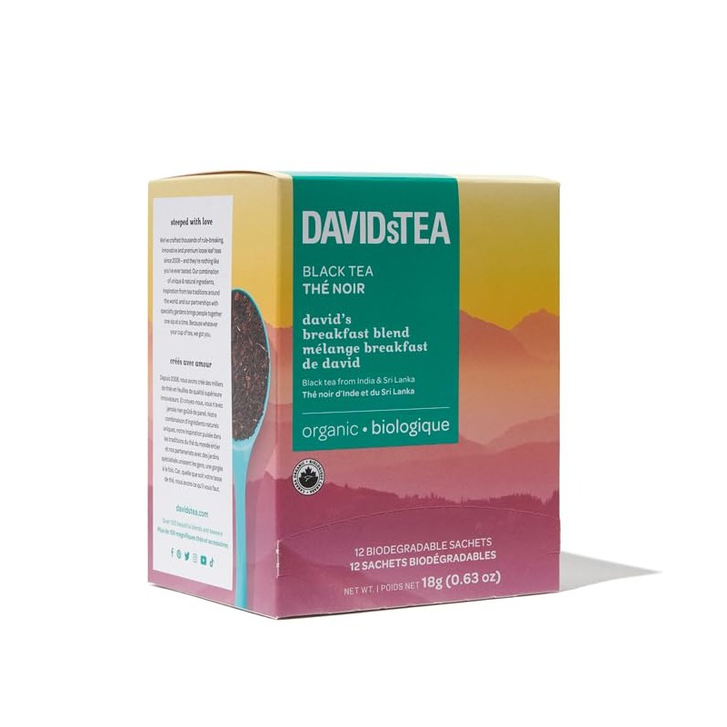 DAVIDsTEA Organic David's Breakfast Blend Black Tea, high caffeine, 12
