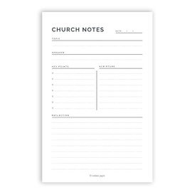 Todaisy Paper Church Notes Notepad 5.5 x 8.5 Tear Away Notepad, Sermon Christian Worship Study Guide, Religious Teaching Tool. 50 tear off sheets