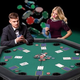 LUCKYERMORE Poker Table 8 Player 48” Octagon Folding Texas Poker Blackjack Game Table with Cup Holder