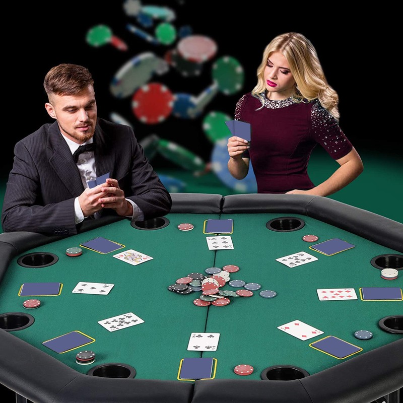 LUCKYERMORE Poker Table 8 Player 48” Octagon Folding Texas Poker