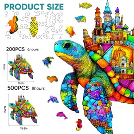 Mocfesk Wooden Puzzles for Adults, Sea Turtle Castle Puzzles 456 Pieces, Unique Shaped Jigsaw Puzzles for Adults and Kids, Birthday Gifts Fun Challenge Family Game 16.9'' x 15.8''