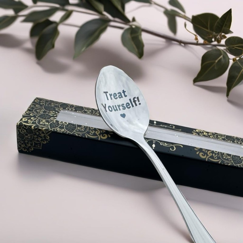 Engraved Silver-Plated Teaspoon with 'Treat Yourself' Message, 15cm, Gift Box