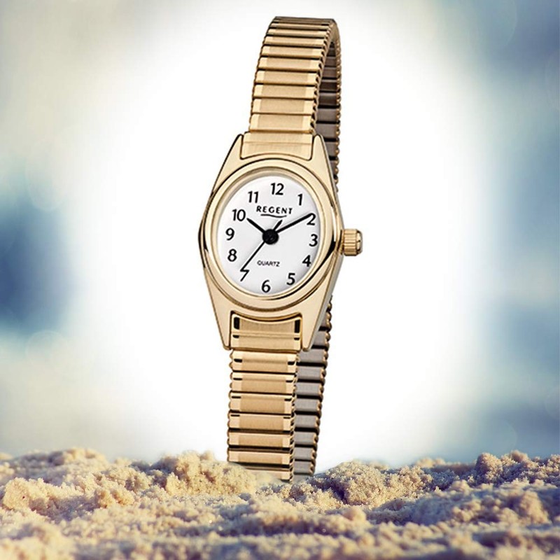 Regent Damenarmbanduhr Edelstahl goldplattiert Zugband F263