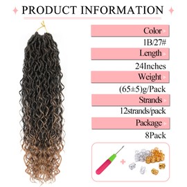 QIDESHENG 24" Goddess Locs Crochet Hair Extensions - 8 Packs Pre-Looped Faux Locs with Curls, Boho Braided Synthetic Hair for Black Women（TB/27）