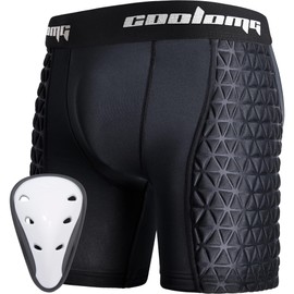 COOLOMG Boys Youth Padded Sliding Shorts with Groin Cup Athletic Protector Shorts for Baseball,Softball,Hockey,Lacrosse Black L