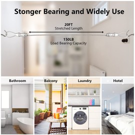 Clotheslines,Portable Windproof Clothes Rope Line with Stainless Steel Cable Tightener System Multipurpose Heavy Duty Laundry Rope for Christmas Decor Outdoor/Indoor/Home/Drying (33ft)