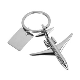 Emperoch Airplane Keychain,Metal Keyring with Airplane and Blank Tag,x-1597 Airplane Model Keychain for Airplane Lover (Silver)