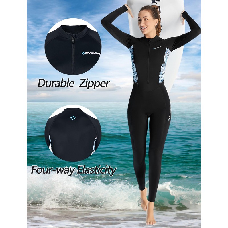 Full Body Wetsuit Women Patchwork Prints Floral Long Sleeve Diving