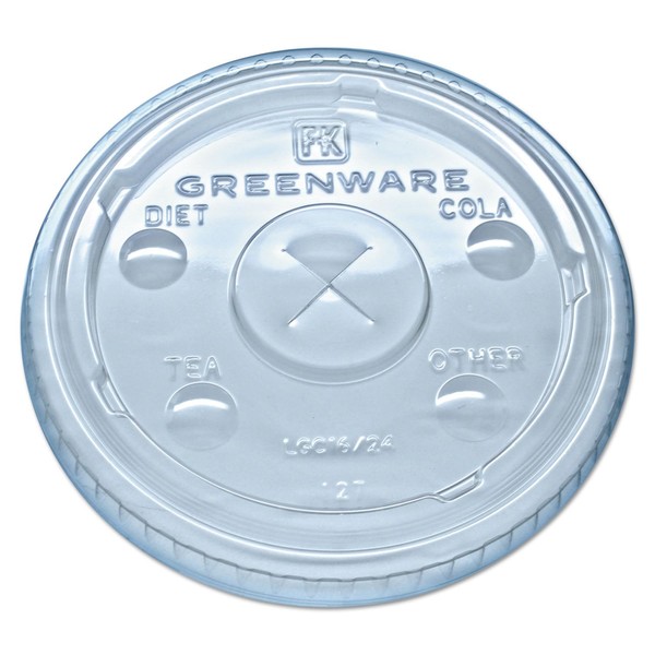 Fabri-Kal Greenware LGC16/24 Cold Drink Lids, Fits 16-18, 24 oz Cups, X-Slot, Clear - Includes 1000 lids.