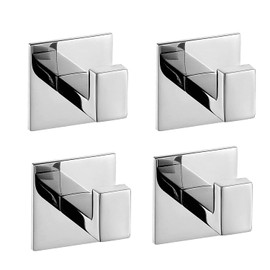 Melairy 4PC Self Adhesive 304 Stainless Steel Bathroom Square Towel Hook Chrome Finish Coat hat Door Hook Hanger Bathroom Accessories,No Screw Need (Chrome, 4PC)