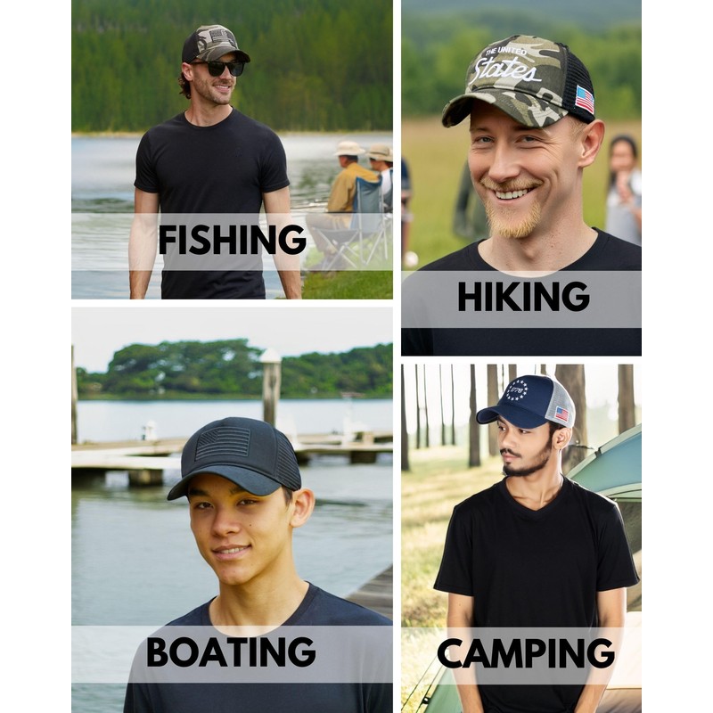 Structured Cotton Mesh 5 Panel Vintage Trucker Hat: 1776 (Black)