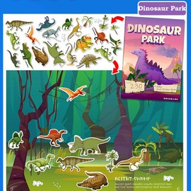 Yakison Sticker Book for Kids - 230+ Dinosaur Stickers & 8 Scenes Dinosaur Park - Side by Side Sticker Activity Book - Fun Scenes Reusable Sticker Books - Great for Boys & Girls Ages 2-4 4-8
