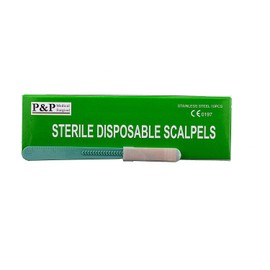 Disposable Scalpels Sterile Surgical Blade Size 12 Stainless Steel with Plastic Handle & Metric Line Individually Foil Wrapped Box of 10 (25)