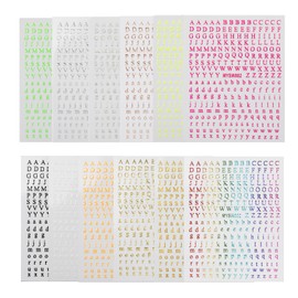 12 Sheets Letter Nail Art Stickers, Self-Adhesive Glitter Alphabet Nail Decals, 3D English Letter Nail Designs for DIY Nail Decoration (12 Colors)