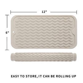 MicoYang Silicone Dish Drying Mat for Multiple Usage,Easy clean,Eco-friendly,Heat-resistant Silicone Mat for Kitchen Counter or Sink,Refrigerator or Drawer Liner Tapioca S 12 inches x 6 inches