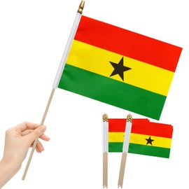LoveVC 12Pcs 8×12 Inch Ghana Flags Small Ghanaian Flag on Wood Stick Mini Handheld Flags Decorations