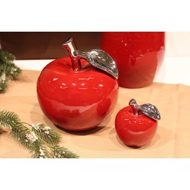 Moderne Skulptur Dekofigur Apfel aus Keramik Rot Höhe 10 cm