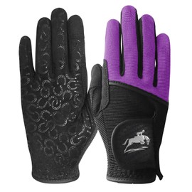 AMRTA Horse Riding Gloves Women Equestrian Horseback Gloves in Pair, Ladies Riding Gloves Comfortable Grip Breathable Lightweight Color Black Purple Pink (Purple, S)