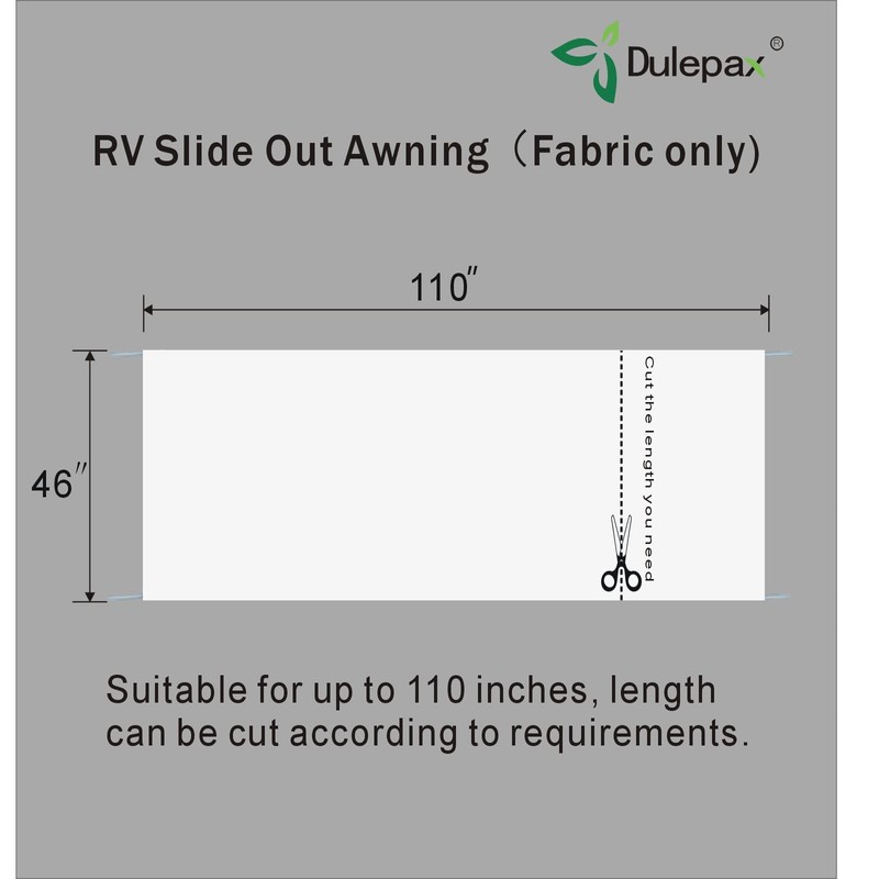 Dulepax-RV Slide Out Awning Fabric Replacement-(46" x 110", White- Fabric