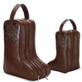 SilTriangle Cowboy Brown Boot Bag with Handle Cowgirl Western Floral Leather Travel Carry Shoe Storage Bag Fits Boots up to 17 Inches Dual-zipper Ideal for Rodeo Equestrian Travel Daily Use