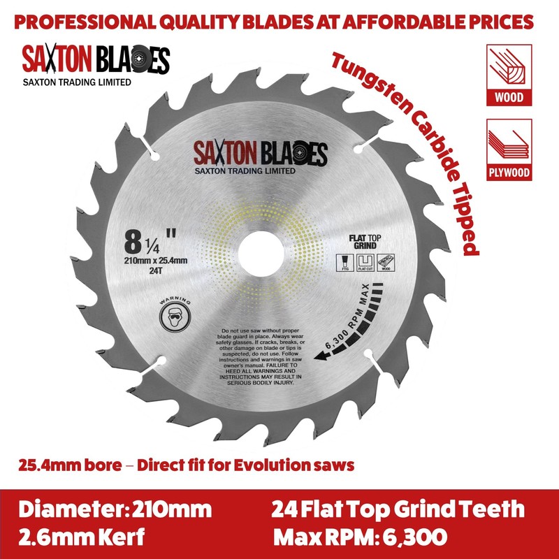 Saxton Flat Top TCT Circular Saw Blade 210mm x 24T