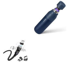 BoxWave Cable Compatible with LARQ Bottle PureVis 25 oz - MagnetoSnap AllCharge Cable, Magnet Charging Cable USB Type-C Micro USB - Jet Black