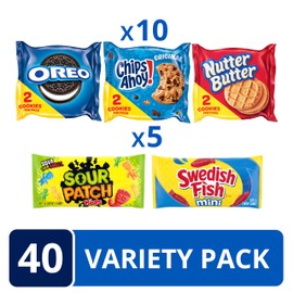 OREO, CHIPS AHOY!, Nutter Butter, SOUR PATCH KIDS & SWEDISH FISH Candy & Cookies Variety Pack, 40 Snack Packs